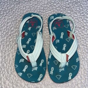 Reef Little Ahi Toddler Kids Sandals Teal Fruit Print Flip Flops Backstrap 11/12